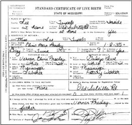 Geburtsurkunde Elvis Aron Presley